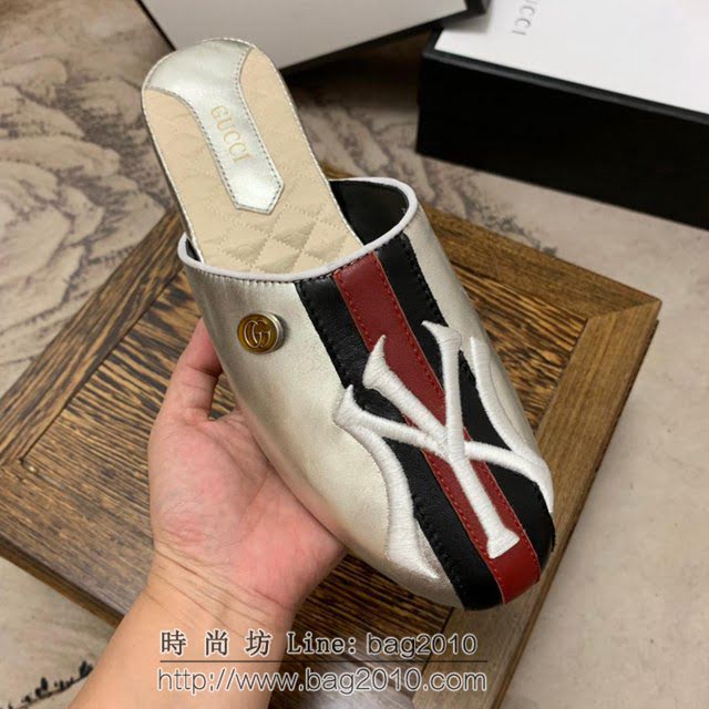 GUCCI男鞋 情侶款 古馳新品半拖鞋 電腦3D刺繡 Gucci進口牛皮拖鞋  hdnx1301